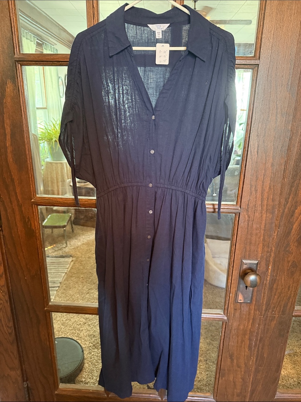 Time and Tru Navy Button-Front Midi Shirt Dress